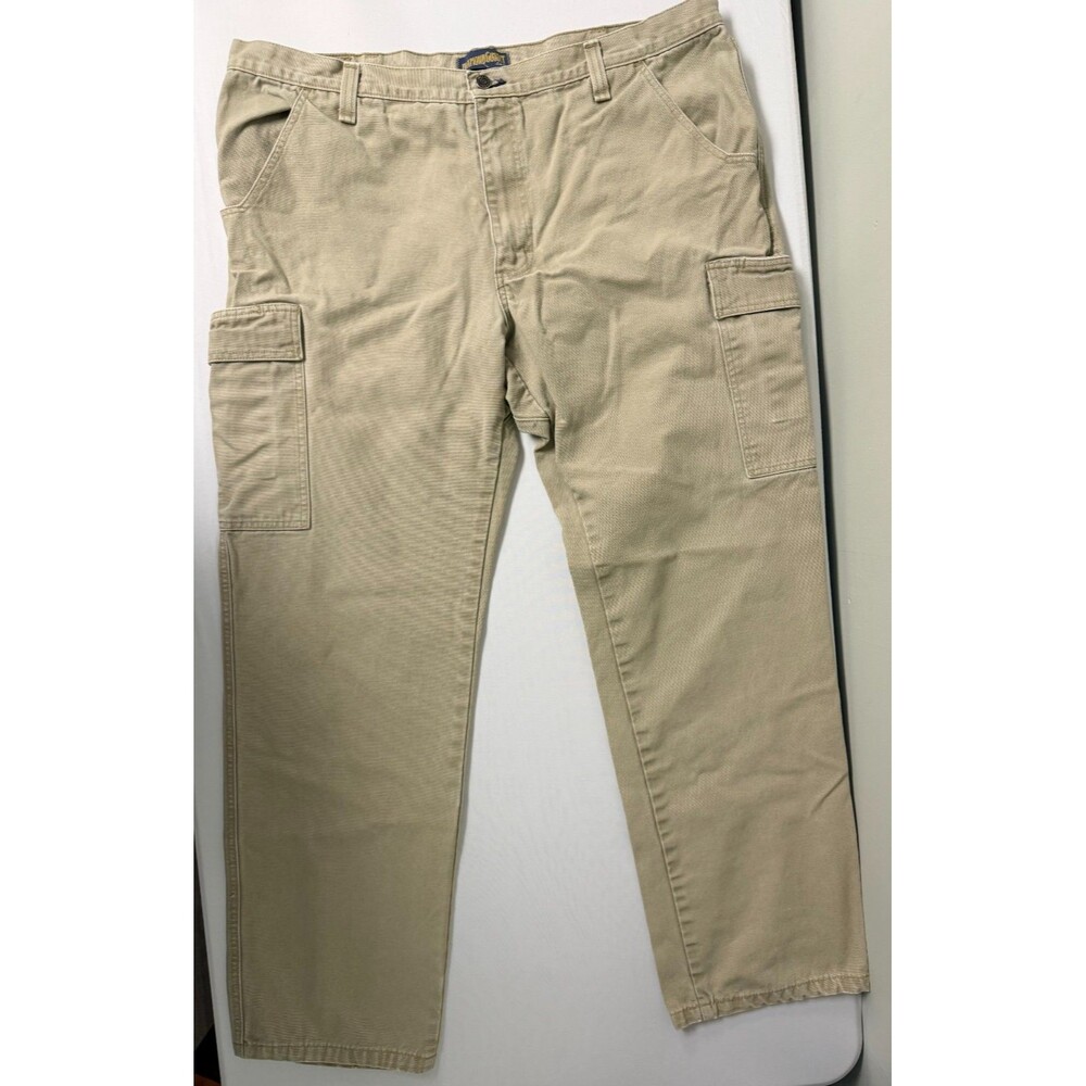 Diamond Gusset Cargo Pants Mens 42x34 Made in USA Workwear Utility Tan Khaki